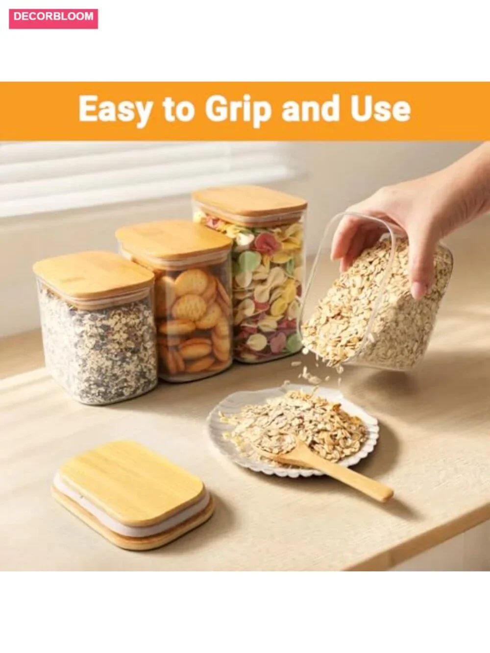 4 Pack 17oz Glass Jars with Bamboo Lids, Airtight Food Storage